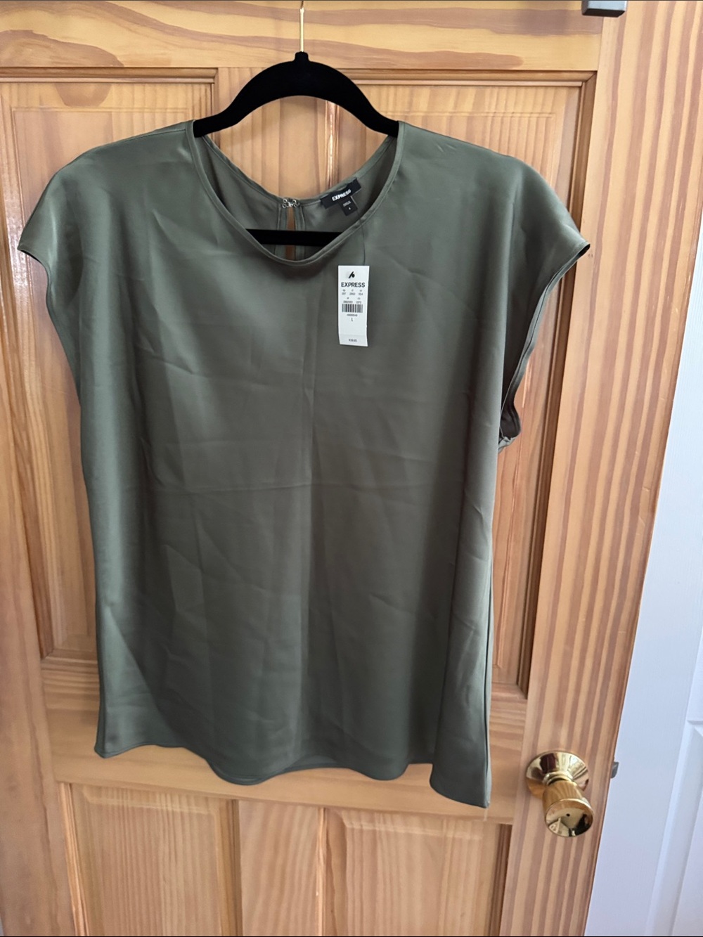 Express Olive Satin Cap Sleeve Blouse